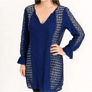 Solitaire Swim Womens Large Blue Swim Cover Up Dress Eyelet Lace